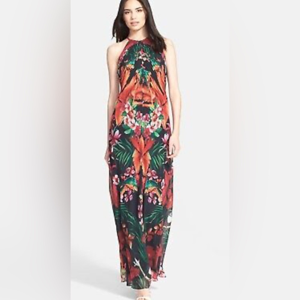 Ted Baker Mircana Tropical Floral Parrot Print Maxi Dress
